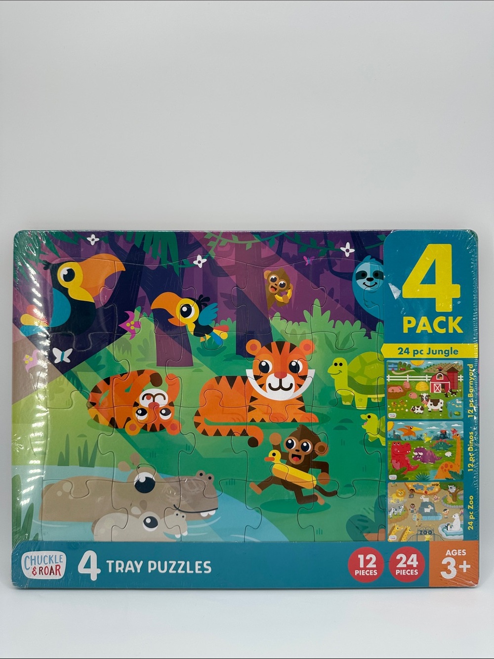 New Chuckle & Roar 4 Tray Puzzles 14 Inch wide x 10.75 Inch Age 3+ SEALED